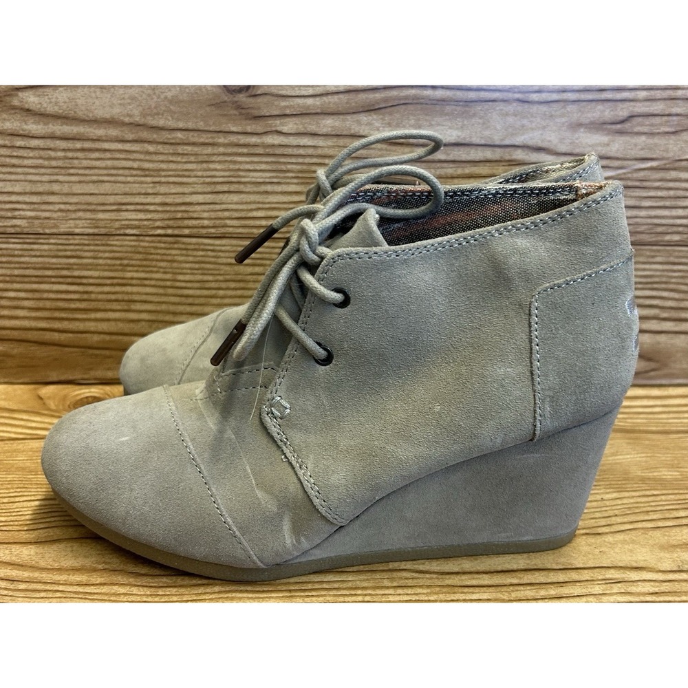 Toms Boots Desert Wedge Heels‎ Lace Up Ankle Booties WOMENs Size 6.5 Tan Brown